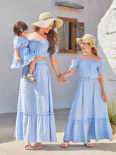 Women Off-Shoulder Puff Sleeve Fashion Holiday Matching Top And Skirt Set